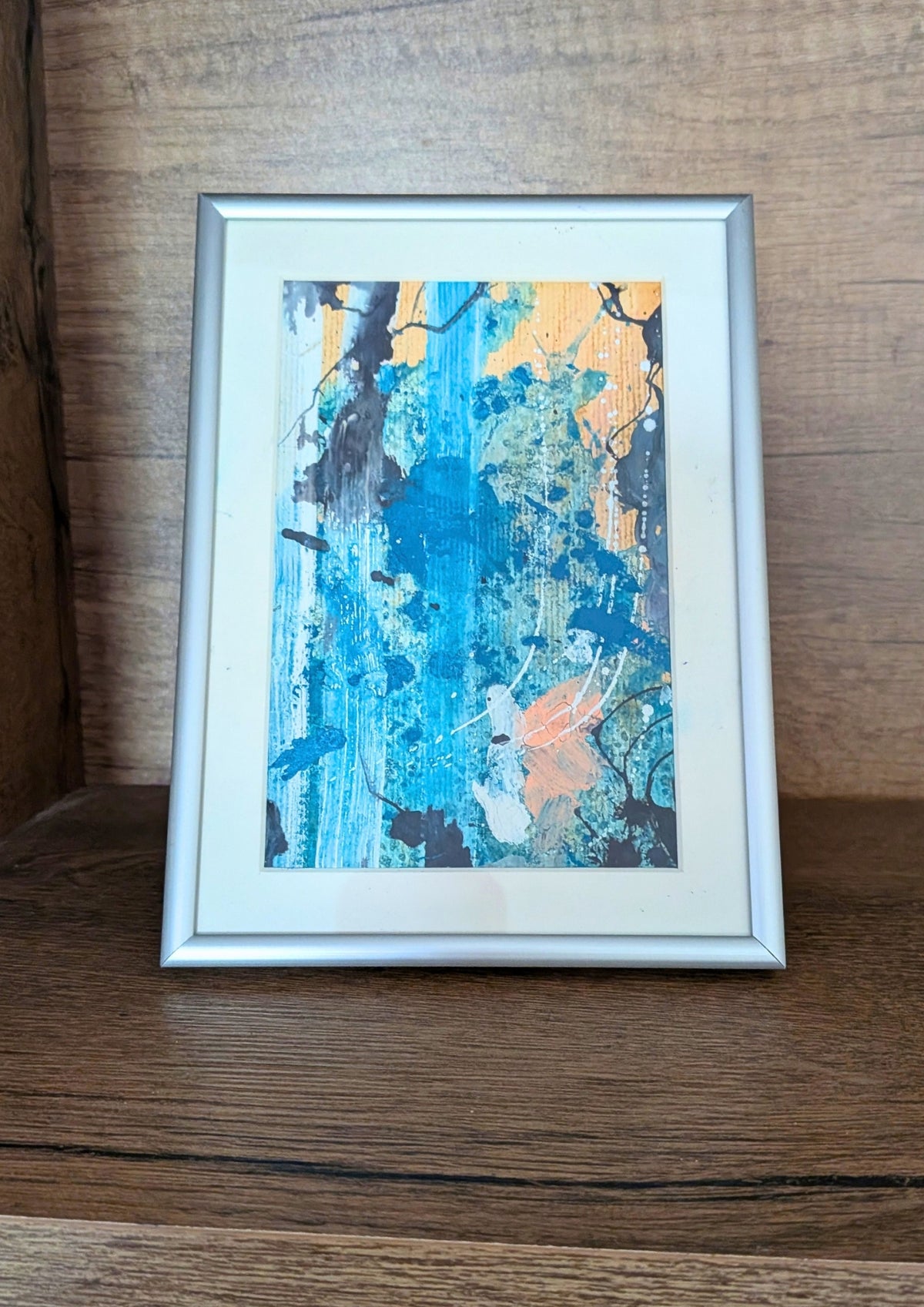 "Vandfald" - Maleri, 13x18cm, med ramme.