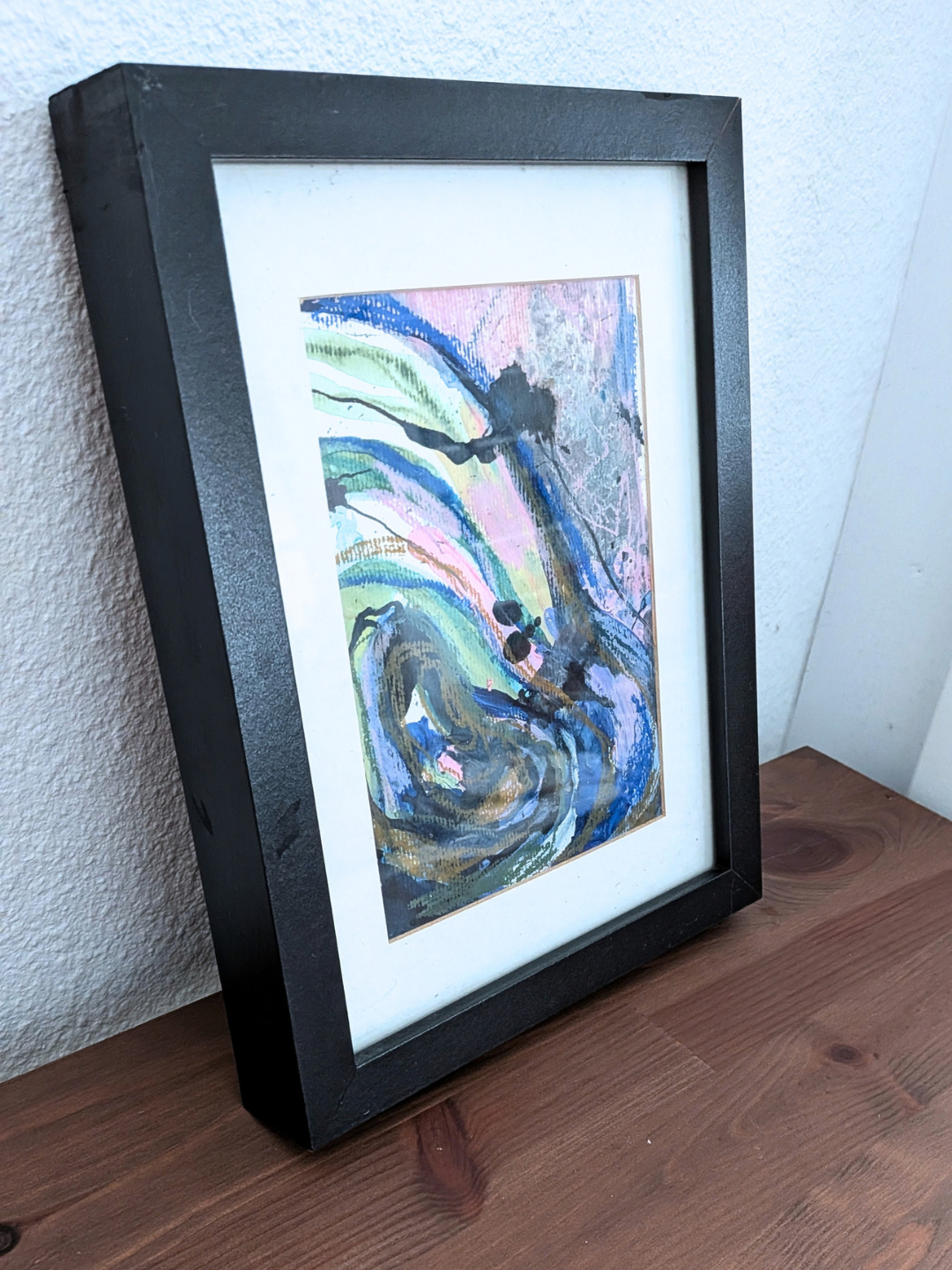 Håndlavet illustration: "Pastel drømme", Inklusiv ramme.