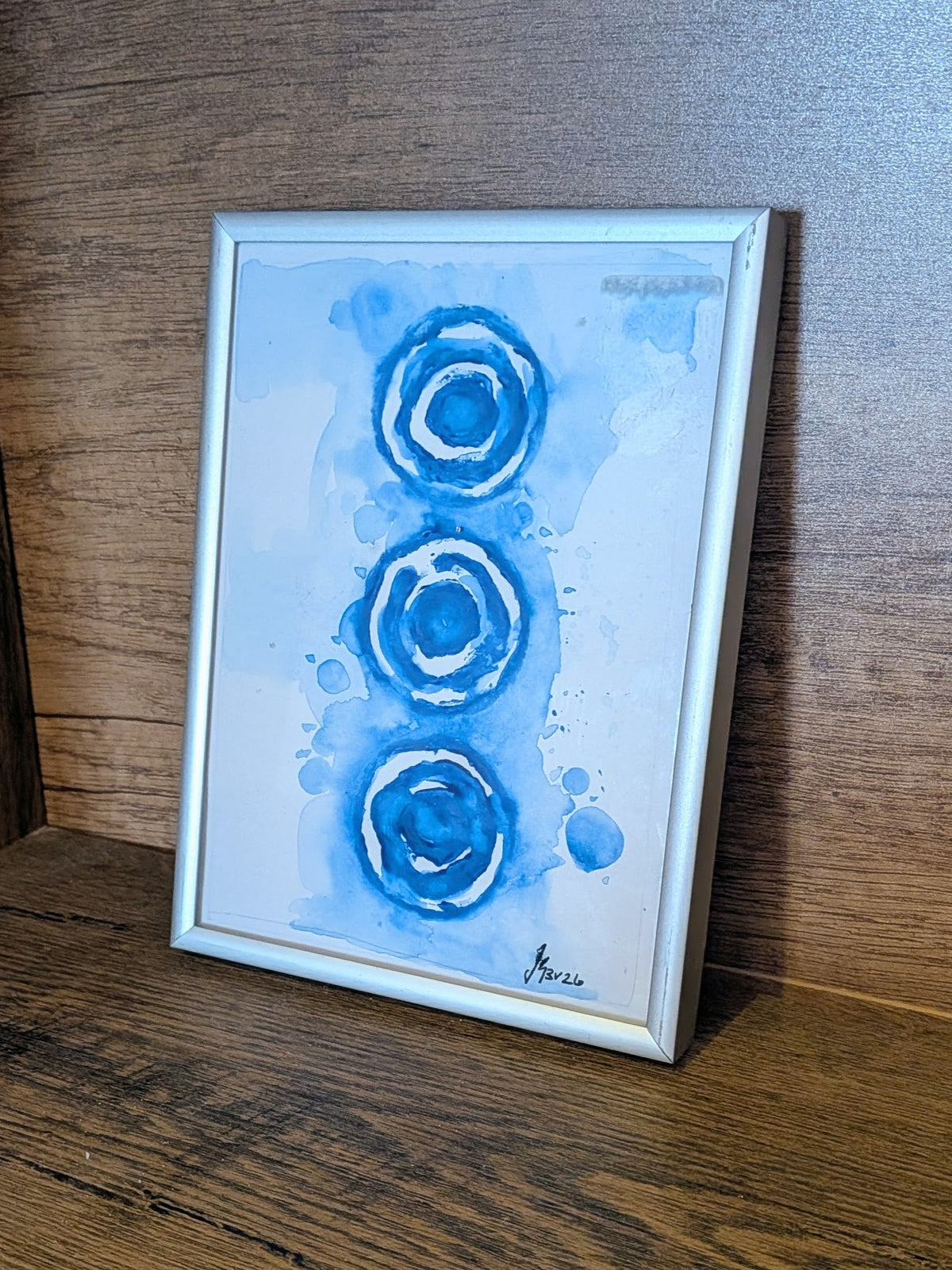 Linoleumstryk: "Stille øjeblikke", 13x18.2cm, Blå.