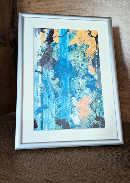 "Vandfald" - Maleri, 13x18cm, med ramme.