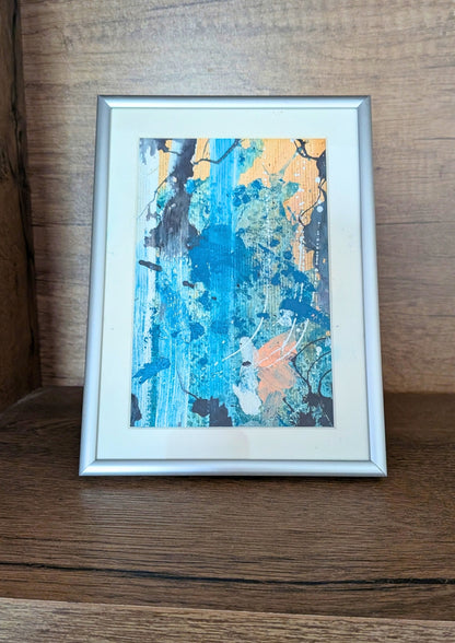 "Vandfald" - Maleri, 13x18cm, med ramme.