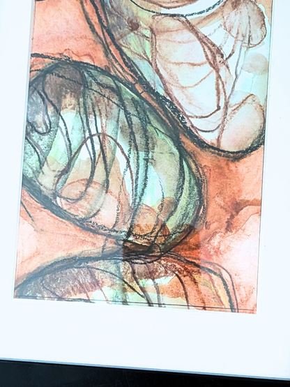 Håndlavet illustration: "Nede i græsset", Brun/Grøn, Inklusiv ramme.