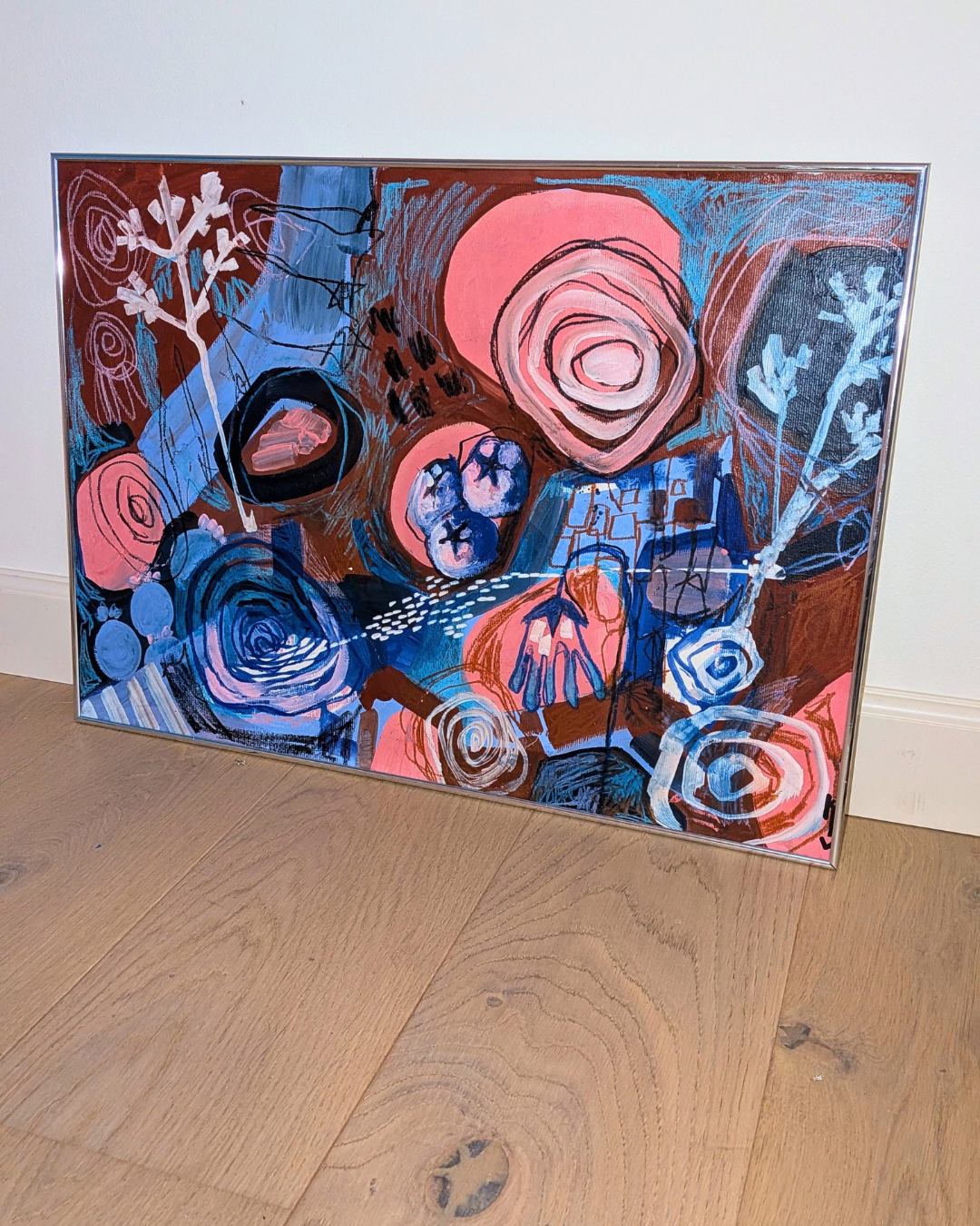 "Kolde minder" - Abstrakt maleri, 59,5x42,5cm, Inklusiv ramme